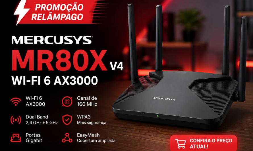 Promoção relâmpago: roteador Mercusys MR80X Wi-Fi 6 aparece com preço interessante