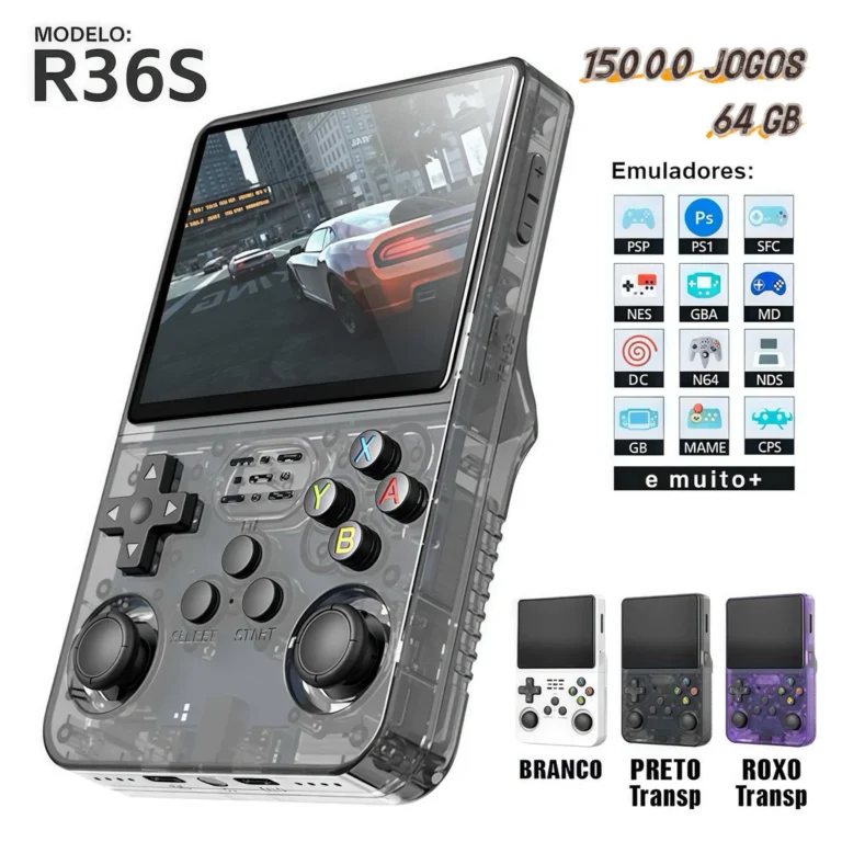 Console Portátil R36S de 15.000 Jogos Vídeo Game 64g Linux Tela IPS 3.5 Polegadas a Pronta Entrega